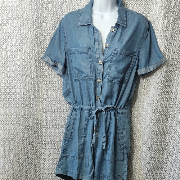 Denim Button-Up Jumpsuit - Picture 1 of 12